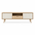 TV Lowboard 160 x 40 x 60 cm aus MDF mit Eichenfurnier rechteckig Naturweiß