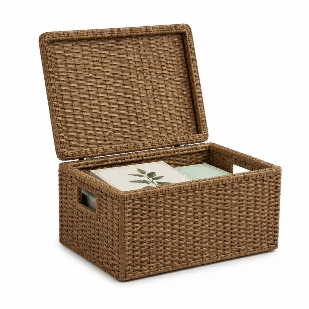 Garten-Aufbewahrungsbox aus PE-Geflecht rechteckig braun 60 x 40 x 35 cm