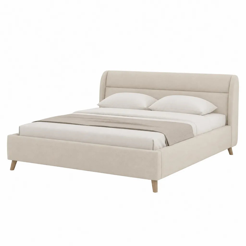Stauraumbett Doppelbett 180 x 200 cm mit Bettkasten Polyesterbezug Beige