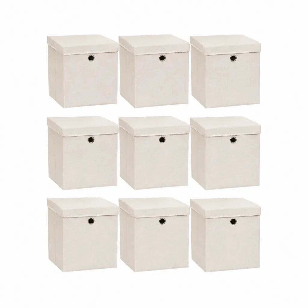 Aufbewahrungsboxen Set 9 Stück 30 x 30 x 30 cm Polypropylen-Vlies quadratisch Cremeweiß