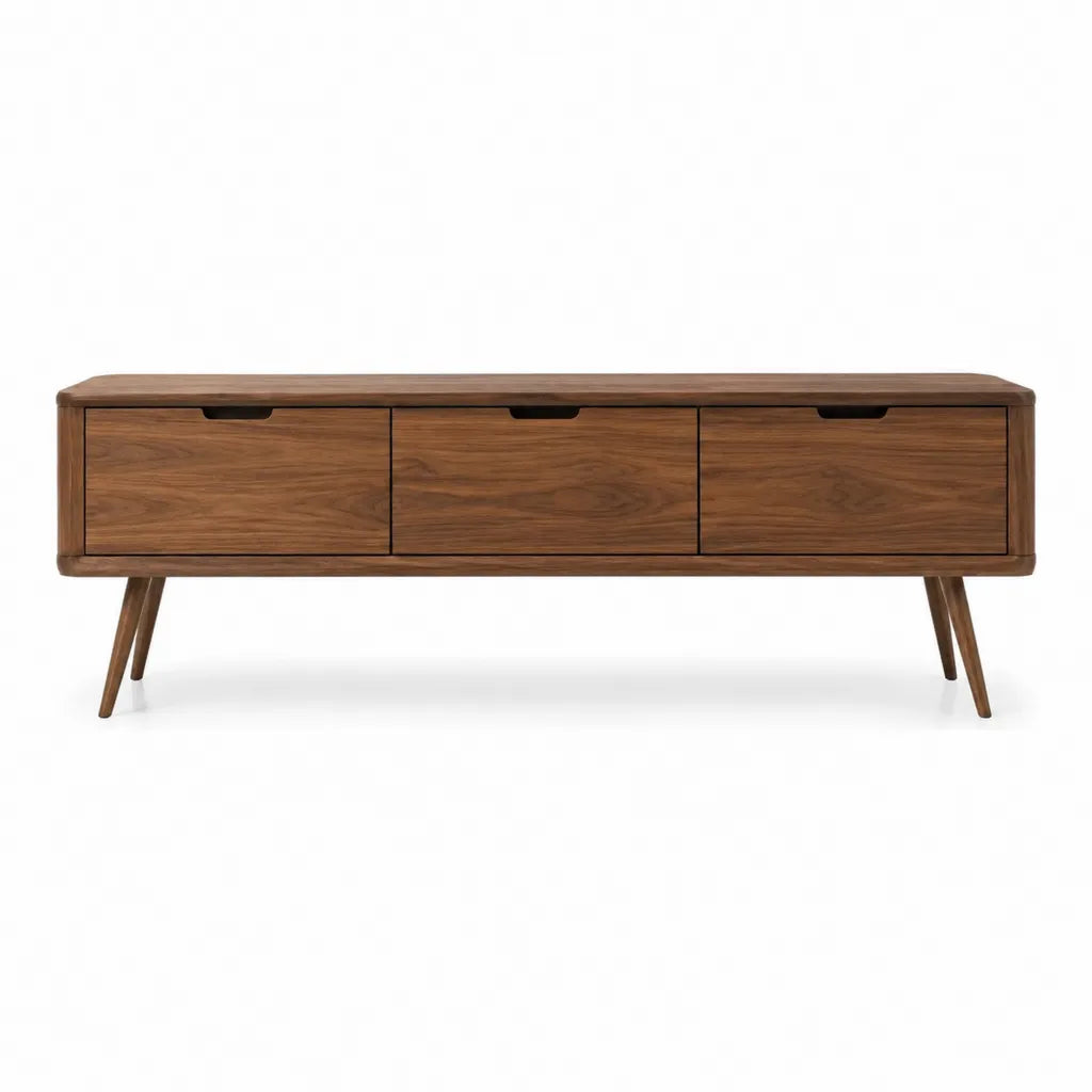 TV Lowboard mit 3 Schubladen aus MDF mit Nussbaumfurnier Braun 160 x 40 x 55 cm