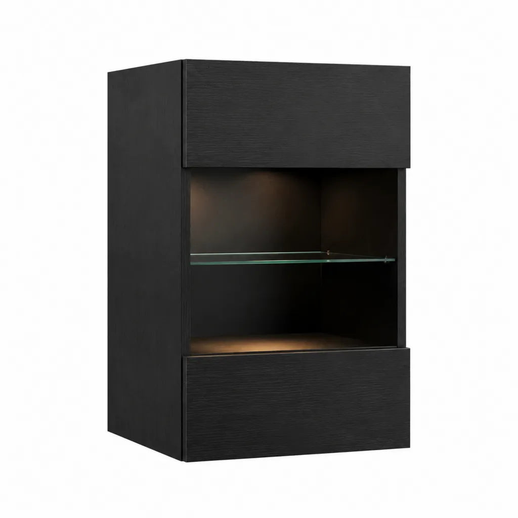 TV-Hängeschrank aus Melaminspanplatte rechteckig schwarz mit Glaseinlegeboden 60 x 30 x 100 cm