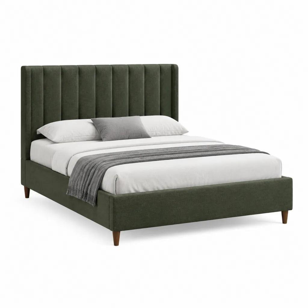 Polsterbett Doppelbett 160 x 200 cm mit Kopfteil aus Polyestersamt Dunkelgrün