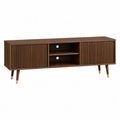 TV Lowboard mit 2 Schiebetüren und offenen Fächern MDF Walnussoptik rechteckig Braun 160 x 40 x 65 cm