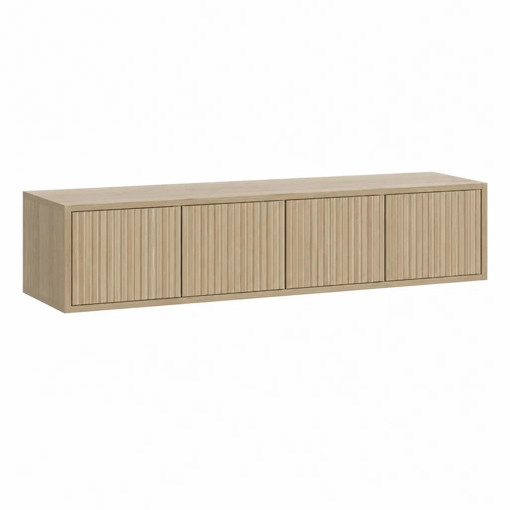 TV-Lowboard Fernsehschrank mit 4 Türen 180 x 40 x 45 cm MDF mit Eichenholzdekor rechteckig Natur